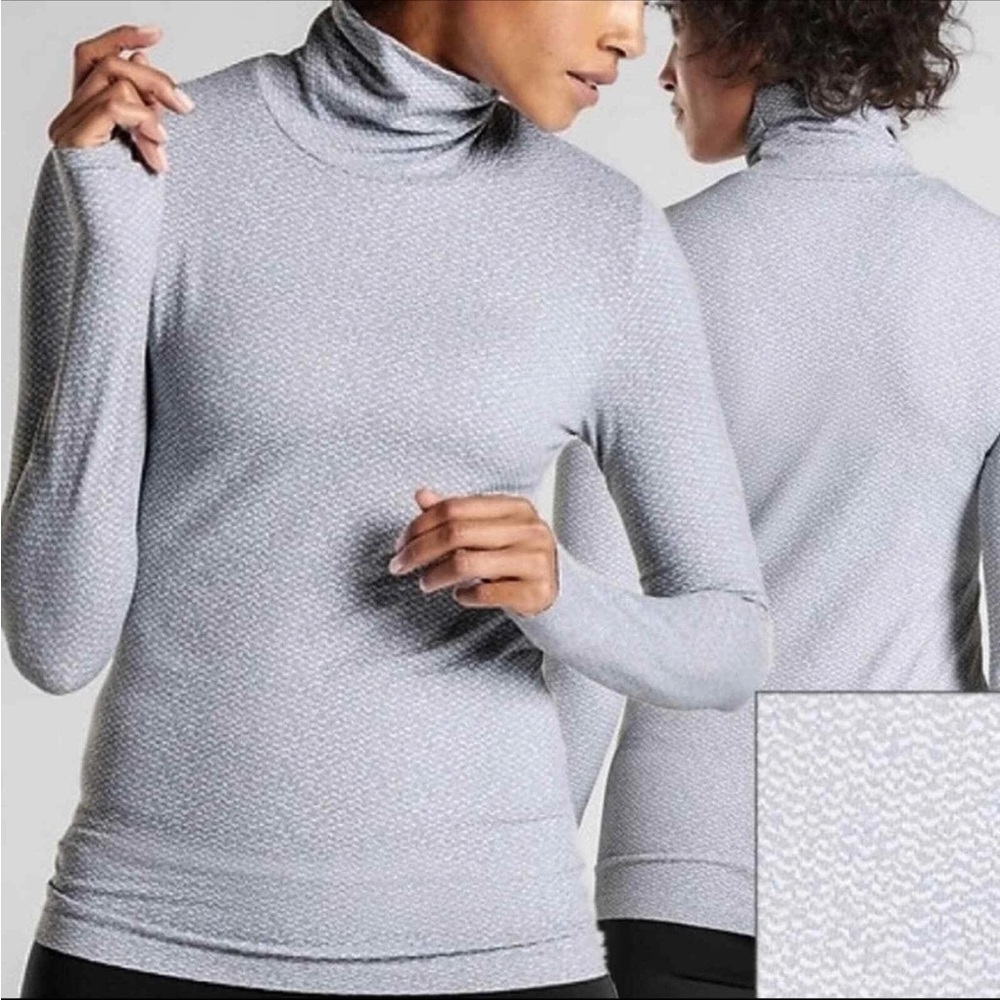 ❤️Athleta • Flurry Peak Base Layer Turtleneck Light Grey White Sz S